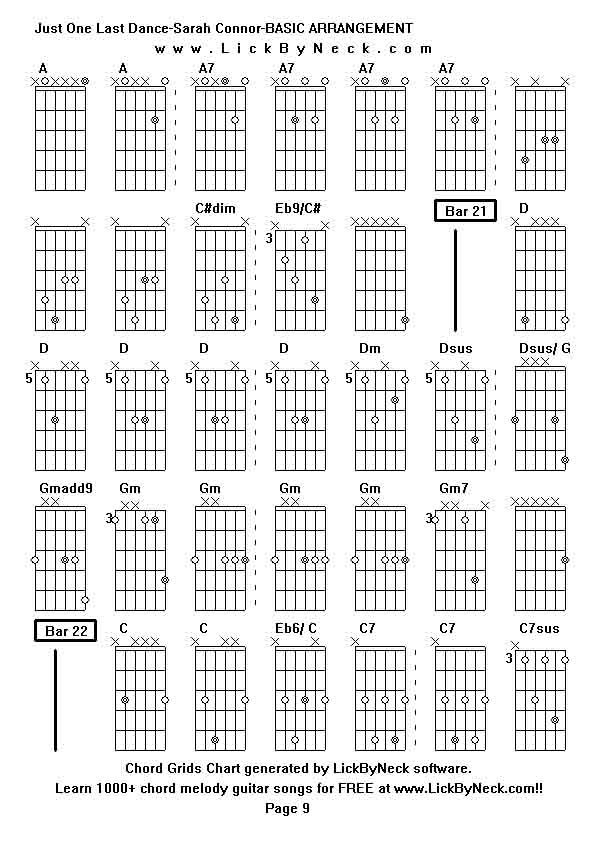 Chord Grids Chart of chord melody fingerstyle guitar song-Just One Last Dance-Sarah Connor-BASIC ARRANGEMENT,generated by LickByNeck software.